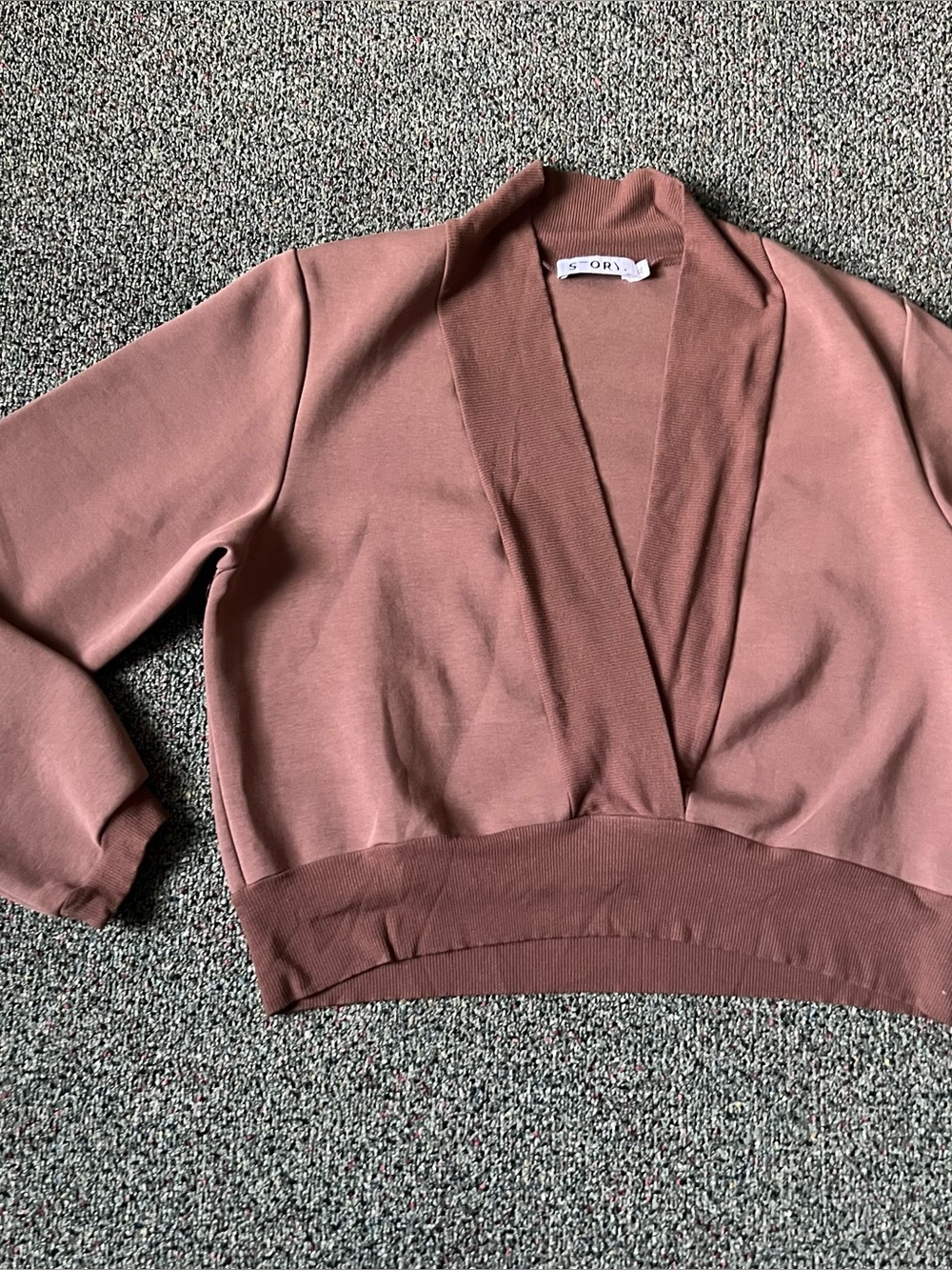 Brown V-Neck Plunge Shrug Style Long-sleeve Cozy Sweater Sweatshirt Loungewear L - Picture 10 of 16